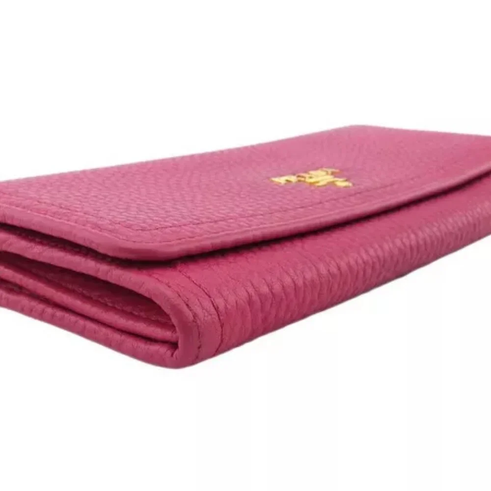 PRADA long wallet logo pink leather x gold hardware Authentic Used - Picture 4 of 9
